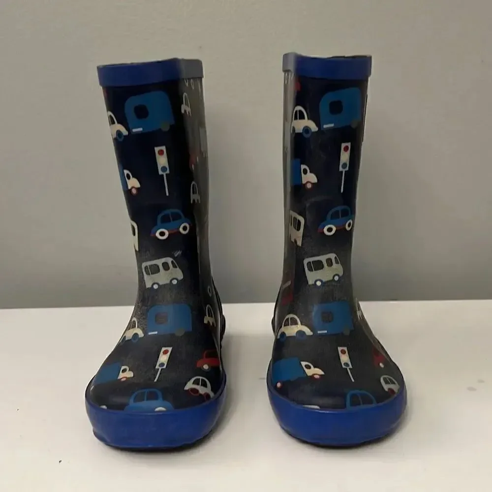 Jojo Maman Bebe Splash Kids' Black Blue Cars Rubber Rain Boots Size 5